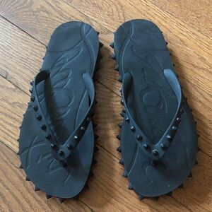 Louboutin “Loubi” Black Studded platform Flip Flops
